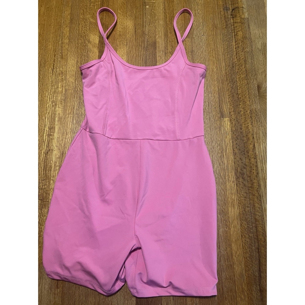 Series 8 Fitness Women Med Pink Spaghetti Strap Activewear Workout Romper Shorts